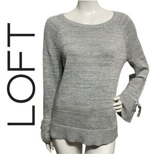 LOFT Gray Metallic Shimmer Bell Sleeve Thin Knit Raglan Cotton Sweater Sz Medium